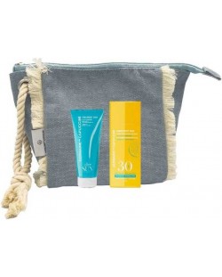 Germaine de Capuccini Set Feel Sun - Fluid SPF30 și Loțiune pentru față, 2 х 50 ml + Geantă de toaletă albastră